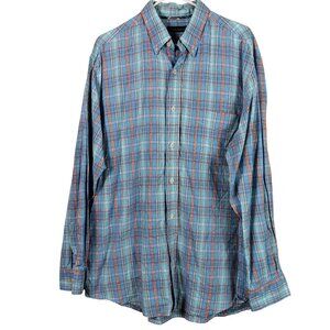 Club Room Plaid Button-Down Shirt Mens XL Blue 100% Cotton Lightweight